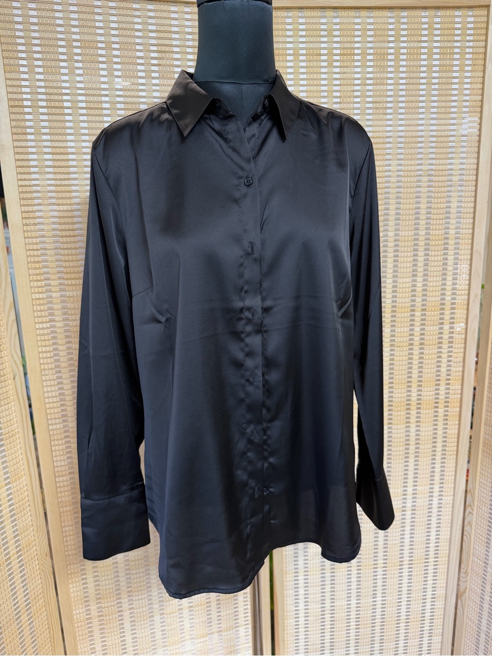 Banana Republic Black Satin Button-Down Blouse